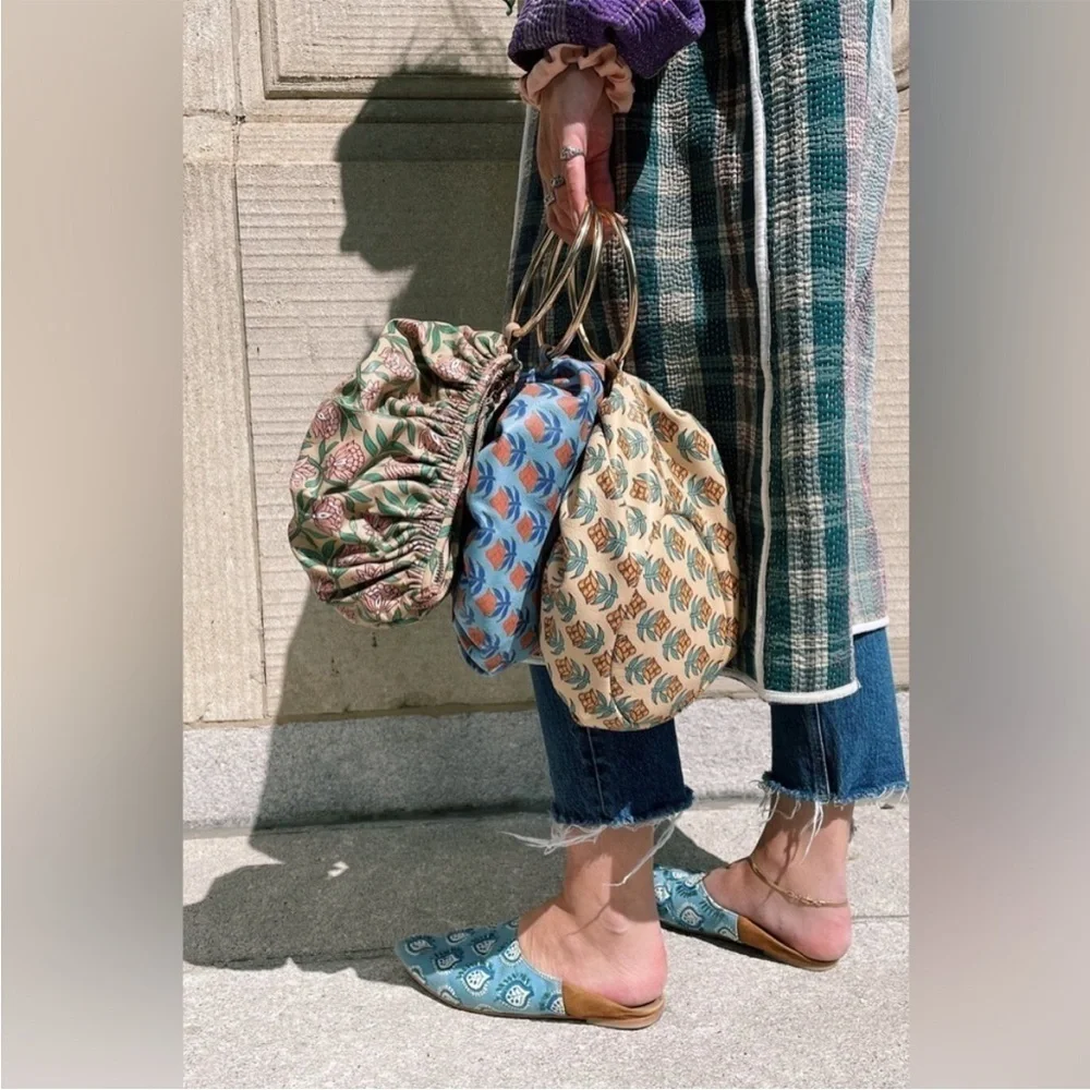 Anthropologie LLani Kavi Wristlet Bag – Botanical Print with Brass Ring